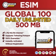 eSIM Global 100 Daily Unlimited 500 MB Data | eSIM Activated Instantly