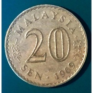 MALAYSIA PARLIAMENT COINS 1969 20 SEN