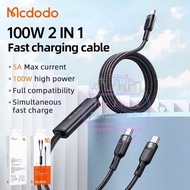 Mcdodo 100W 5A 2 in 1 PD Fast Charging Cable Type-C To Dual Type-C / LightN iP Laptop Sync LED Braid
