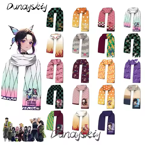 Tanjiro Nezuko Kamado Zenitsu Agatsuma Shinobu Kocho Cosplay Costume Set Anime Manga Scarf Polyester