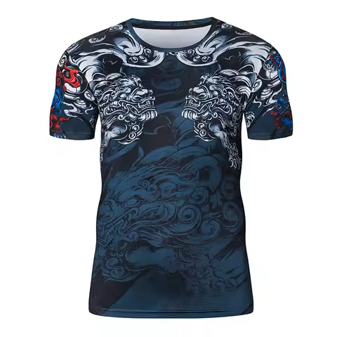 Retro 3D Printed Dragon Tiger T-shirt For Men Summer Fitness O Neck T Shirts Quick Dry Loose Tees Ha