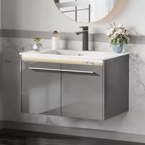 31" LED Floating Bathroom Vanity with Sink,Single Sink Wall Mounted Bathroom Storage Vanity Cabinet,