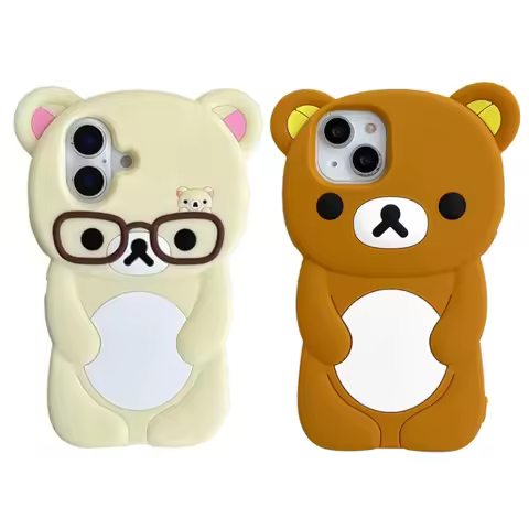 3D Cartoon Glasses Rilakkuma Bear Phone Case For iPhone 16 15 14 Plus 13 12 Pro Max 11 X Xs Max 7 8