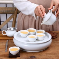 Q683陶瓷潮州喝茶蓋碗茶具組合套裝白瓷家用潮汕功夫茶具茶盤整套