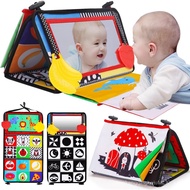 Tummy Time Baby Mirror Infant Toys Newborn 0 3 Months Brain Development with Crinkle Cloth Book Teet