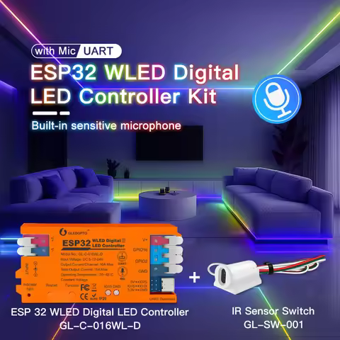 10GLEDOPTO ESP32 WLED LED Controller with 4 Outputs Ethernet GL-C-618/616/017/016WL Microphone UART 