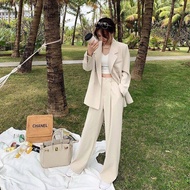 พีชสีชมพู Silhouette ขนาดเล็ก Blazer ผู้หญิงฤดูใบไม้ผลิรองเท้าส้นสูง Rise ขาตรงกางเกงสูทมืออาชีพชุด