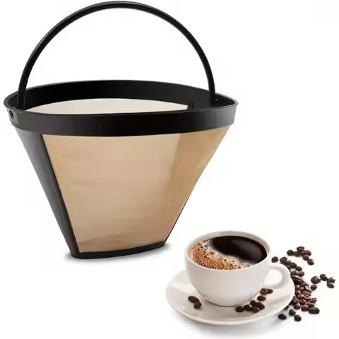 Gold Coffee Filter Reusable #4 Cone Coffee Filters Basket Replacement Fits Cuisinart/Ninja Coffee Ma