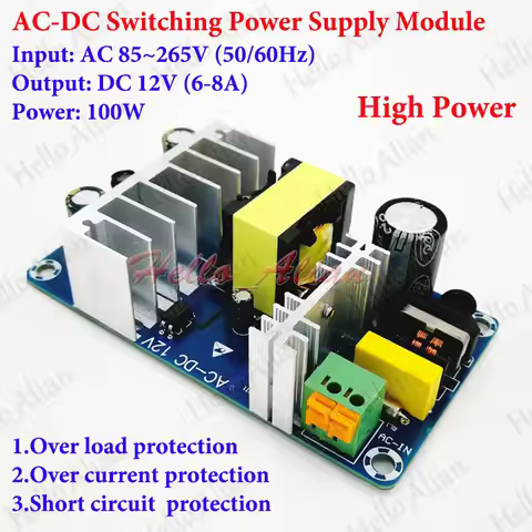 AC-DC Volt Converter 8A 100W 110V 120V 220V 230V to 12V 6A Switching Power Module Transformer Supply