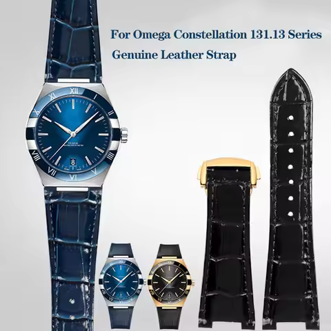 Genuine Leather Watchband For Omega Constellation 131.33 Series Strap 131.13 Blue Notch 25x13mm 25x1