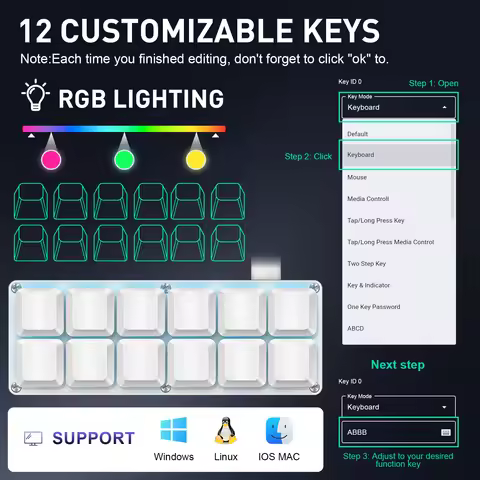 SAYODEVICE 12 Keys Mini Shortcut Key Office Work Macros Keypad OSU Rhythm Game Keypad Gaming USB Wir