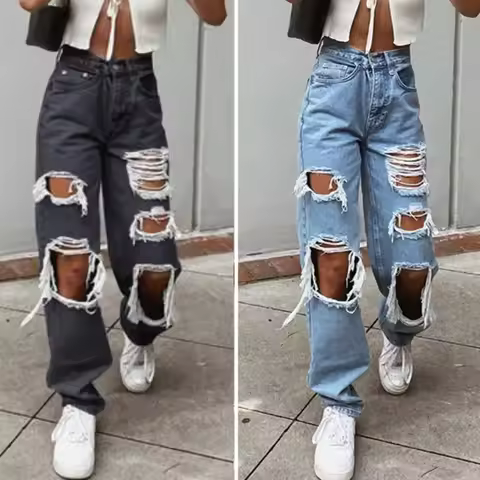 Women Jeans Zipper Fly Wide Leg Lady Denim Pants High Waist Women Denim Trousers No Stretch Women Ri