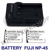 FNP45 \ NP-45 \ NP-45A \ NP-45S แบตเตอรี่ \ แท่นชาร์จ \ แบตเตอรี่พร้อมแท่นชาร์จสำหรับกล้องฟูจิ Battery \ Charger \ Battery and Charger For Fujifilm FinePix J10,J20,J30,J40,XP10,XP20,XP30,J110,J120,J150,J210,J250,JV300,JV500,JX660,JX680,Instax mini90