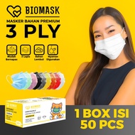 BIOMASK - READY 1 Box isi 50pcs Masker 3PLY Earloop Bahan Premium 3Ply YA Mulut Wajah Disposable Fac