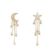 S925 Asymmetry Star-Moon Drop Earring E1597 Gold