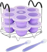 Pressure Cooker Accessories with Silicone Egg Bites Molds and Steamer Rack Trivet with Heat Resistant Handles Compatible with Instant Pot Accessories 6 Qt 8 Quart, 3 Pcs with 2 Bonus Spoons (Purple)