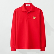 PLAY CDG Long sleeved polo shirt Embroidery heart Cotton shirt Men's shirts Classic relaxed fit PL01