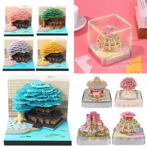 Magic 3D Desk Calendar 2025Time Piece Calendar with LED Light Tear-Away 3D Paper Art Notepad Memo Pa