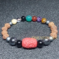 CINNABAR BRACELET CARVING MIX RUDRAKSHA N 7 CAKRA STONE