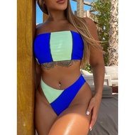 New Style Contrast Color Stitching Wrap Breast Bikini Swimsuit Sexy Swimsuit 76994