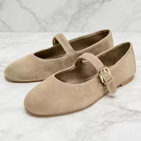 High Quality Suede Brand Ballet Flats Women Cozy Round Toe Shallow Mary Jane Shoe Elegant Narrow Buc