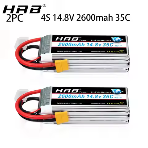 2PCS HRB 4S Lipo Battery 14.8v 2600mah 35C with XT60 Deans T EC3 Connector For Losi RC Car Truck RC