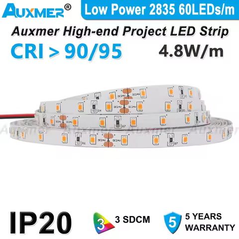 Low Power 2835 60LEDs/m LED Strip Lights ,CRI95/90,IP20,4.8W/m,Led Tape Warm White Red Green Blue Am