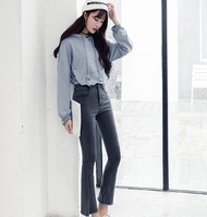 Korea purchasing high waist stretch black-grey micro speaker nine jeans women slim slim Flash Bell t