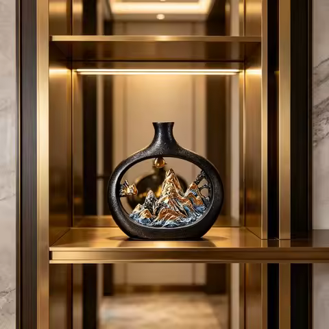 Chinese Style Vase Ceramic Flower Vase Landscape Vase for Bar Living Room Entryway Decor Zen Home Or