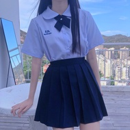 ชุดเครื่องแบบโรงเรียนไทยสามชุดเสื้อเชิ้ตหญิงแขนสั้นธีมไทยเสื้อเชิ้ตสีม่วงอ่อน +กระโปรงเครื่องแบบนักเ