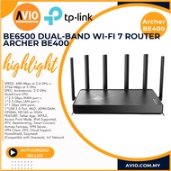 TP-LINK BE6500 Dual-Band Wi-Fi 7 Router SPEED: 688 Mbps at 2.4 GHz + 5764 Mbps at 5 GHz Archer BE400