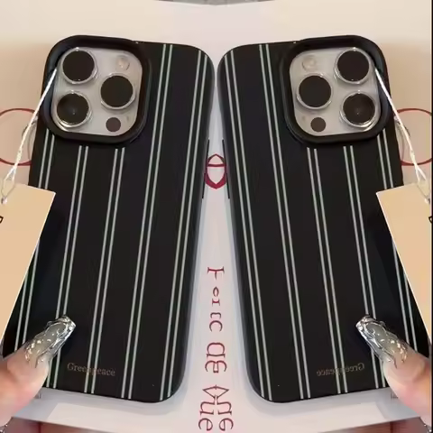 The Green Stripe Lichee Pattern leather pattern Phone Case For Vivo V50 V40 V30 V30E V29 V27 V23E Pr