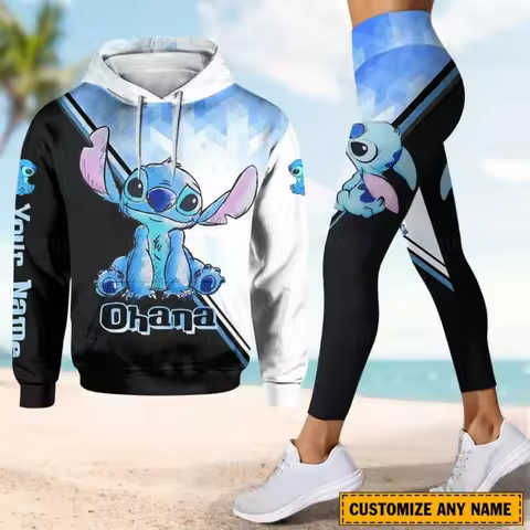 2025 Disney 3D Hoodie Sports Sweatshirt Yoga Pants Stitch Fashion Sports Women Yoga Set