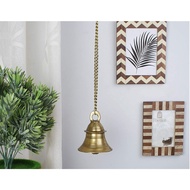 Brass Hanging Bell with Chain (Bell Dimensions : 4.2 x 5 Inches, Chain : 22 Inches