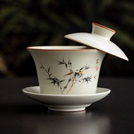 Ru Kiln Suspended Three-Talent Gaiwan Tea Bowl Ceramic Single Tea Brewing Kung Fu Tea Set Household 