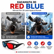 MERAH 3D Glasses Plastic Frame H2 Watch Red BR449 Movie biru Cinematic 4D Film Dimension 3