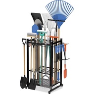 Garden Tool Organizer with Storage Hooks, Yard Tool Tower Rack for Garage Organization and Storage