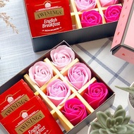 唐寧英倫茶包2入+6朵玫瑰香皂花禮盒–粉紅色