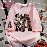 Cupids Women’s Casual T-Shirt Stylish Letter A Leopard Minnie Mouse Tee Women Coquet Streetwear