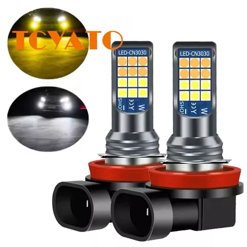 TCYATO 2Pcs Dual Color Fog Light Bulb 24SMD H11 H8 Car LED Fog Lamp DC 10-30V 35W Car Running Lights