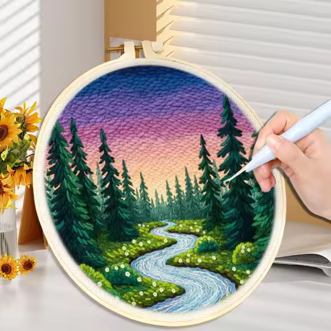 Punch Needle Embroidery Starter Kits Scenery Pattern for Adults Beginners DIY Craft Punch Needle Kit