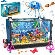 725 Piece Fish Tank Building Block Set with LED Light - Movable Aquarium Building Toy for Adults and