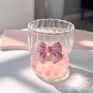 Ins Girls Fruit Tea Lemon Water Cup Bow Glass Cup Princess Style Mouthwash Brushing Cup Straw ins St