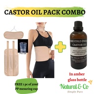 Pure Cold Pressed Castor Oil Pack Combo (100ml Pure Cold Pressed Castor Oil+ Reusable Organic Castor