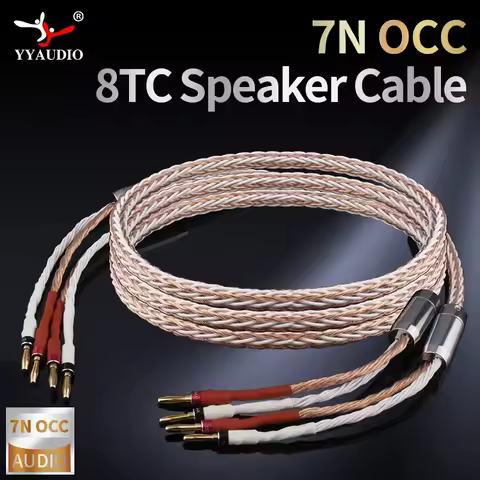One Pair 8TC HIFI Speaker Cable High-end 7N OCC Speaker Wire For Hi-fi Systems Y Plug Banana plug Sp