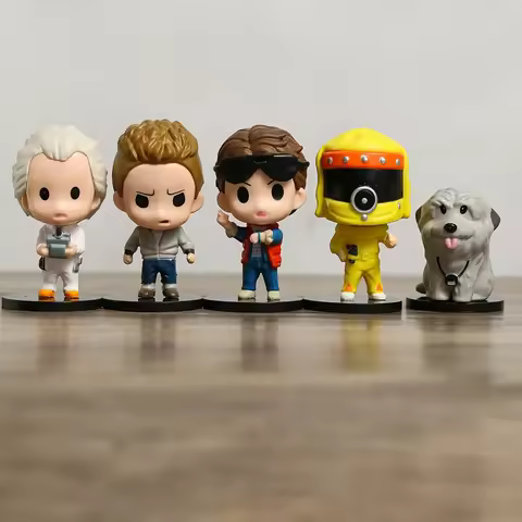 5pcs/set Back To The Future Marty Dr.Brown Biff PVC Figures Model Q Version Desktop Dolls Decor Gift