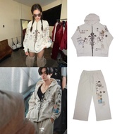 [SR-STUDIO] toomuchtax 2025 Autumn Jennie Same Style Graffiti Printed Sweatshirt Jacket/Casual Pants