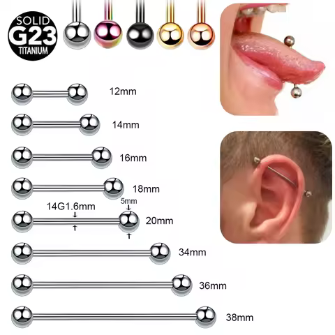 1PC Titanium Nipple Piercings Rod in Tongue Industrial Barbell Rings 14G 16G Nipple Bar Ear Tragus H