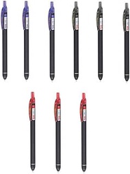 Pentel Energel Click BL-437R 03 Blue + 03 Black +03 Red ink Roller Gel Pen (Pack of 9) (Free Key-chain)