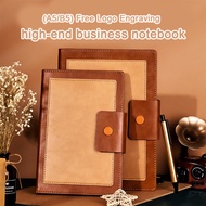 (Can Engrave Logo) A5/B5 Leather Notebook, Buckle Meeting Recordbook, Thickened Notepad, Student Tra